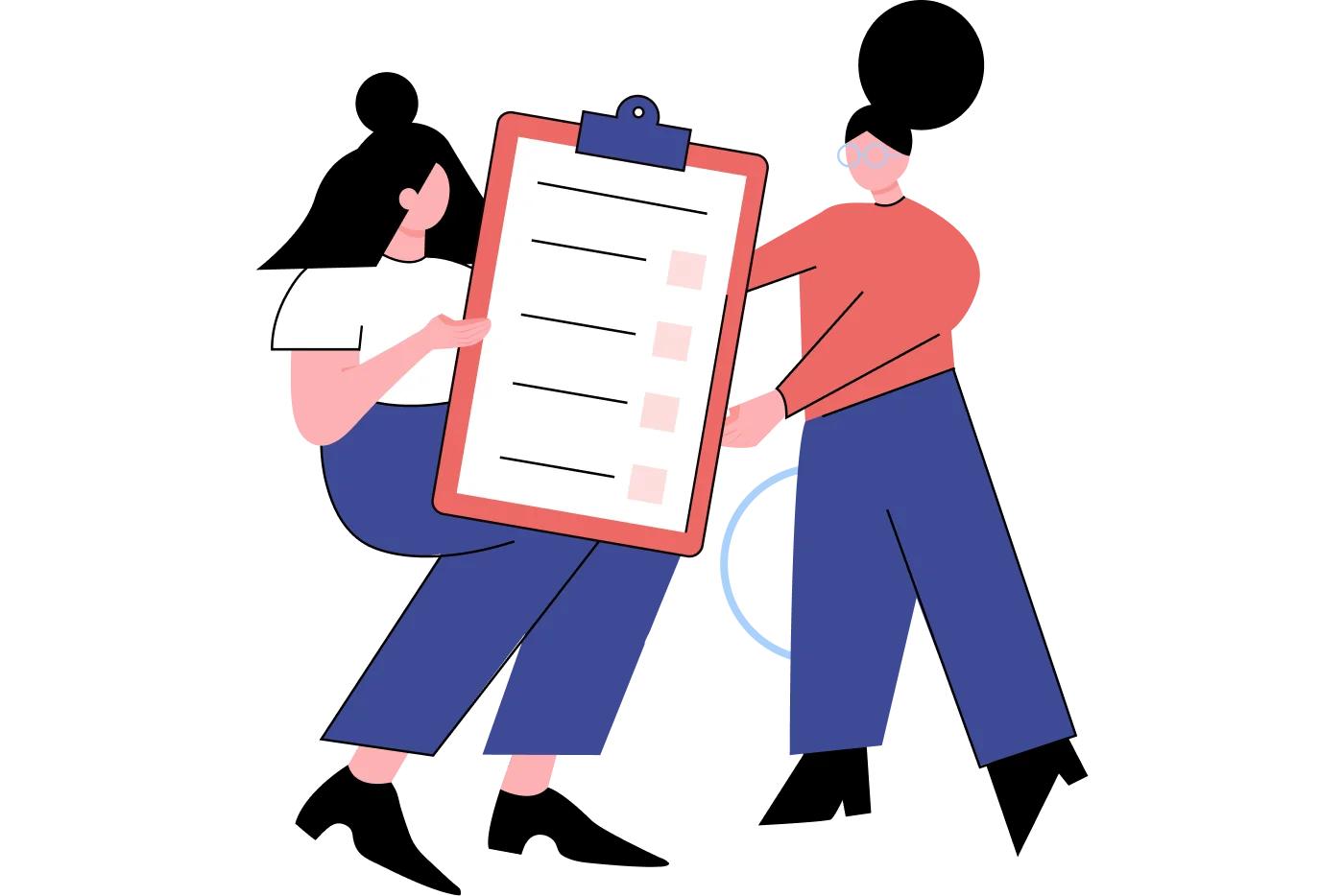 Illustration of two people holding a large clipboard with a checklist
