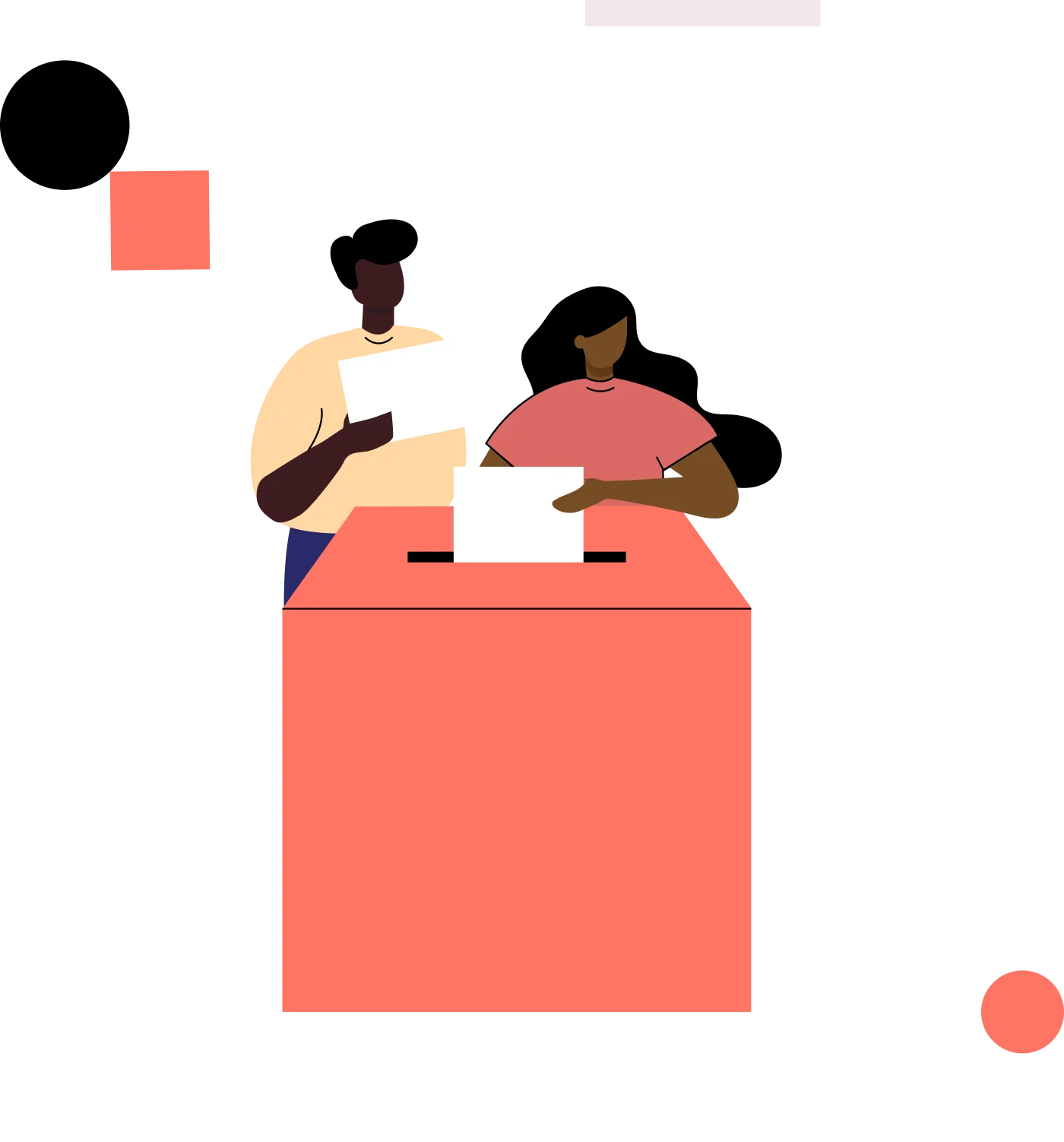 Illustration of two people posting ballot papers into a ballot box