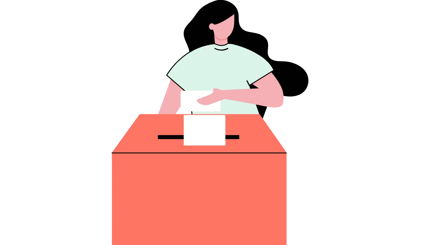 Illustration of a woman placing a ballot paper in a ballot box