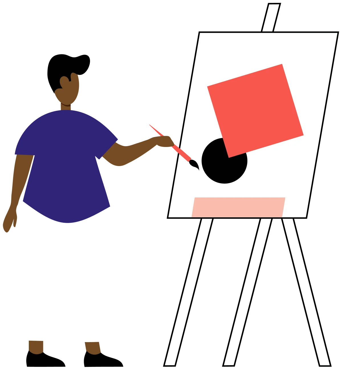 Illustration of a man painting shapes on a canvas at an easel