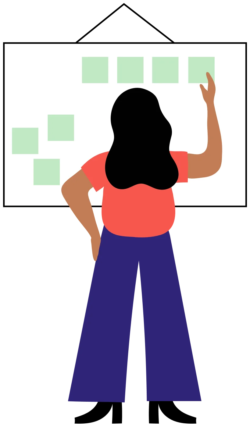 Illustration of a woman arranging notes on a planning board