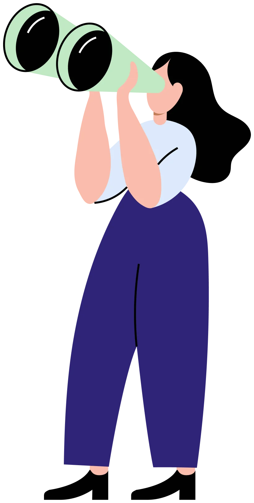 Illustration of a woman looking through a large pair of binoculars