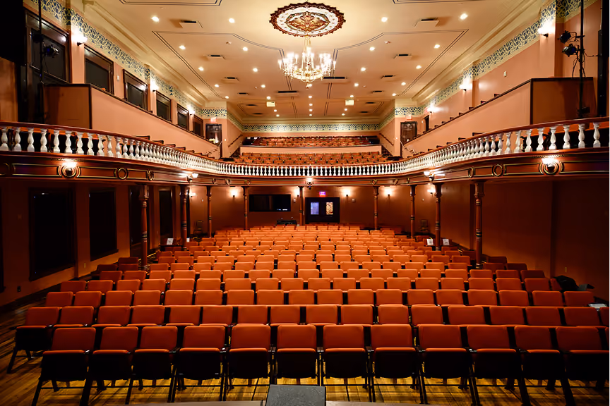 Restored historic facade of the Woodward Opera House in downtown Mount Vernon