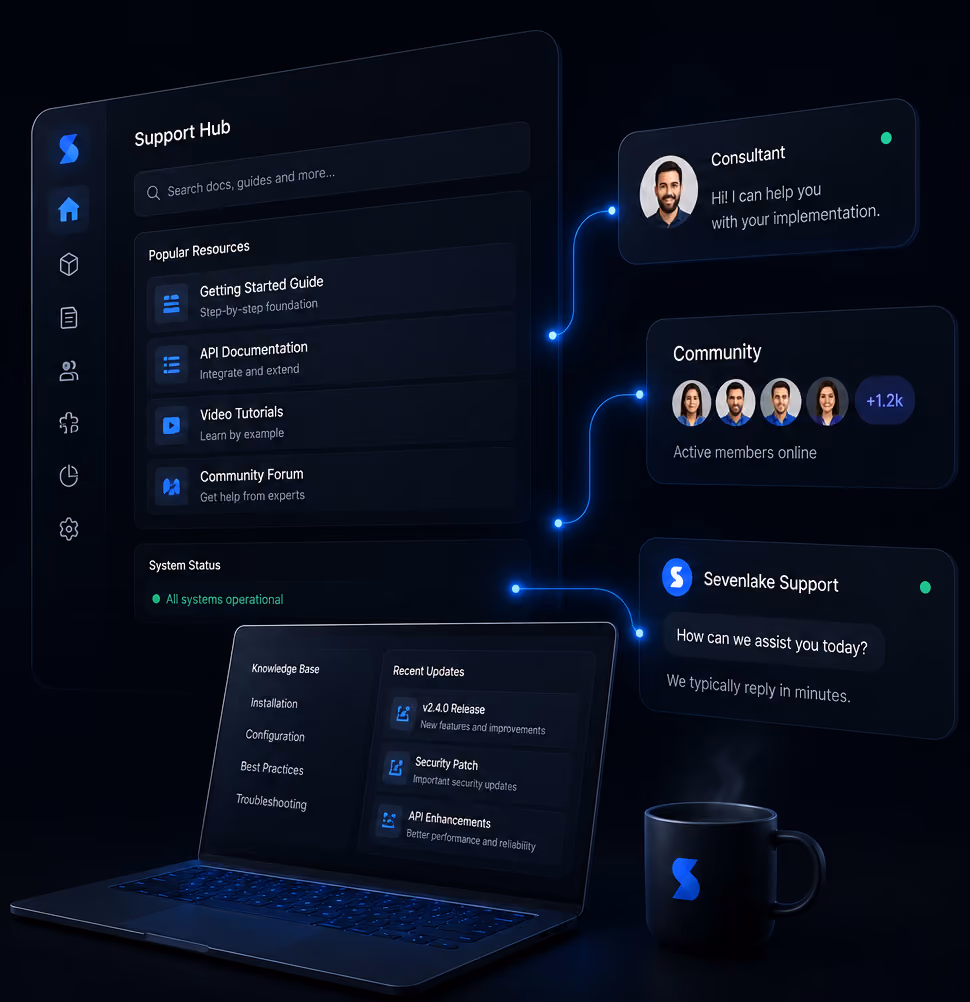 Sevenlake support hub with documentation, community and consultant assistance