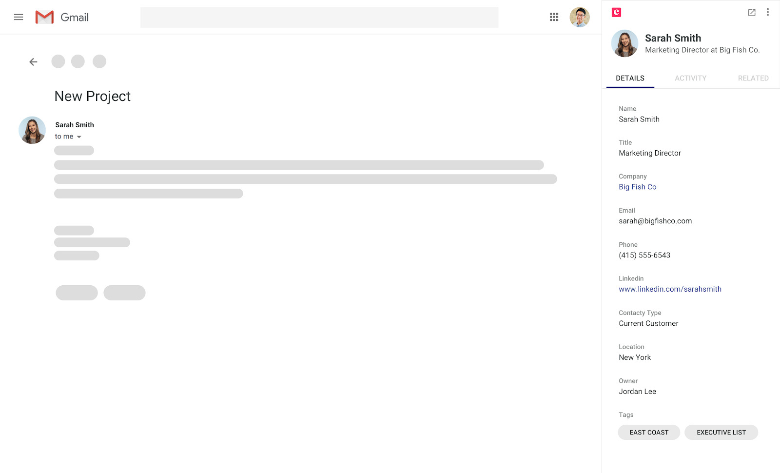 copper crm's gmail extension