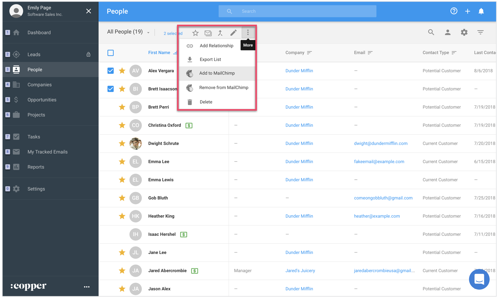 copper crm's mailchimp integration