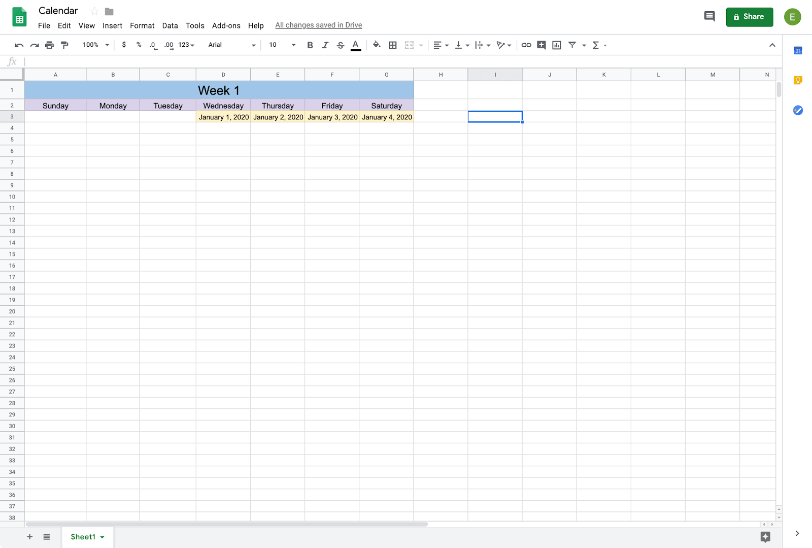 adding dates to a calendar on google sheets