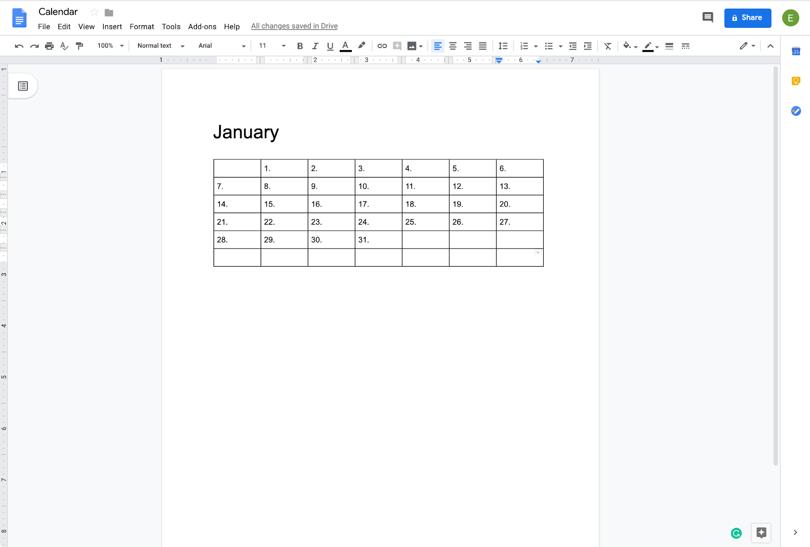 adding dates to calendar in google doc