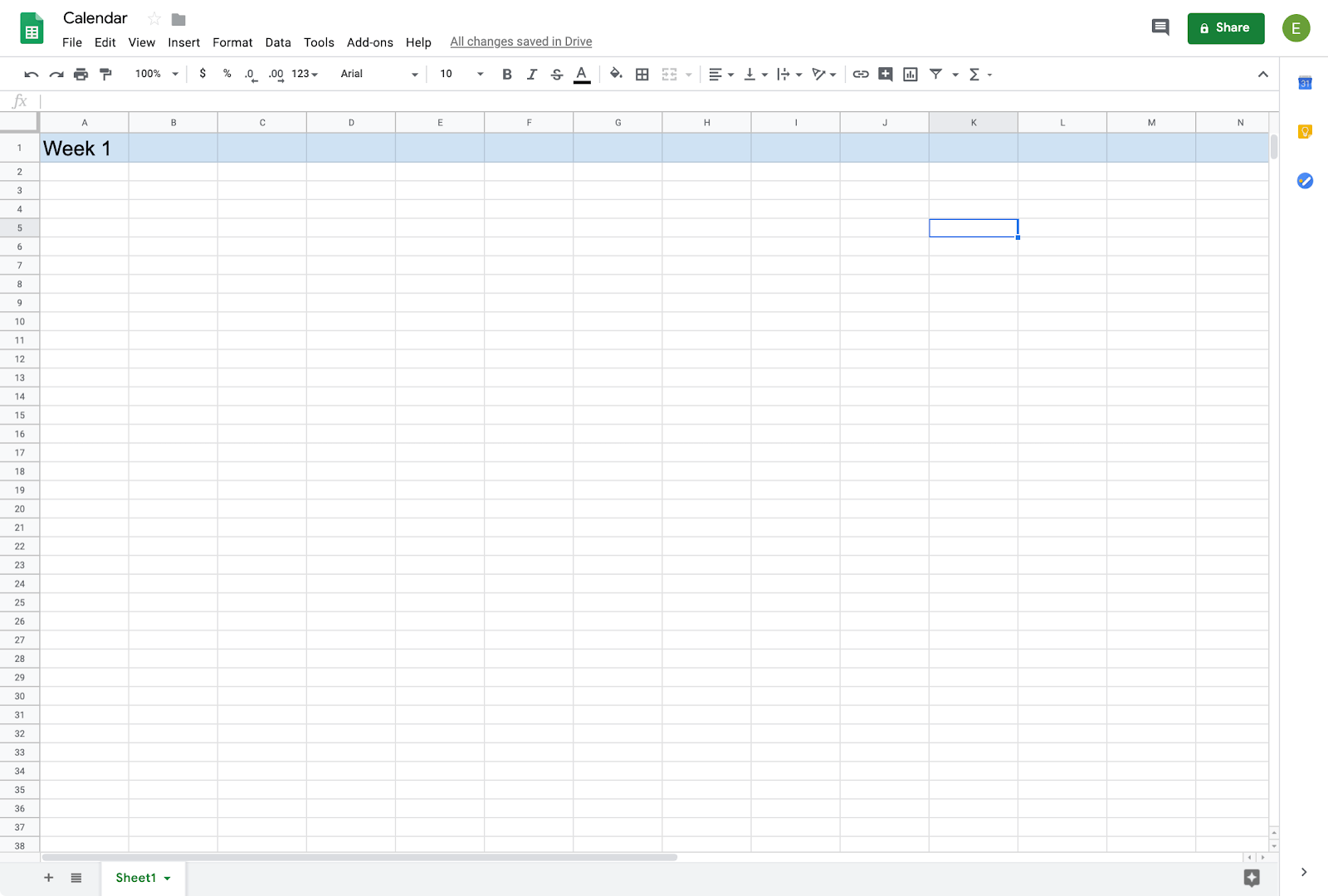 creating a calendar in google sheets