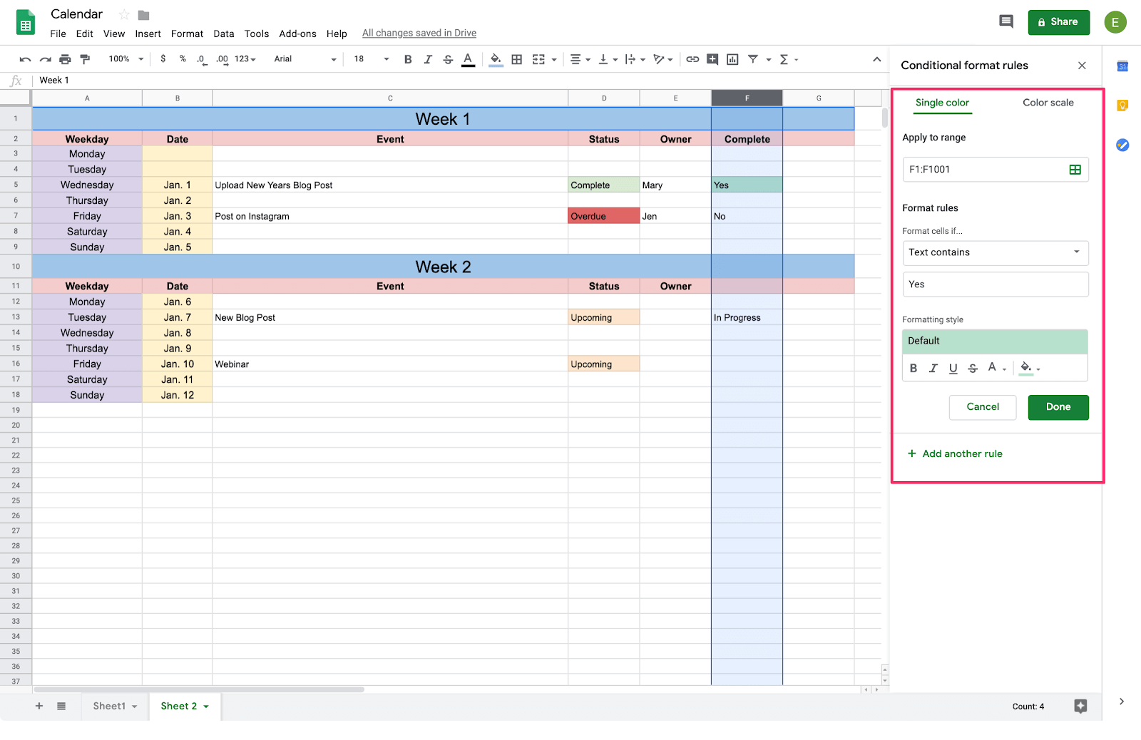 conditional formatting options for google sheets