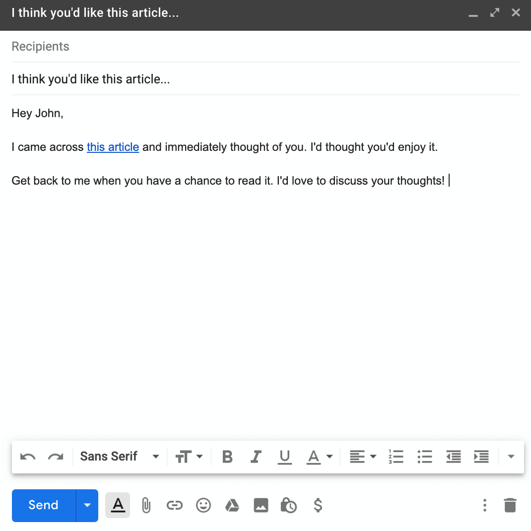 testing hyperlink in gmail message