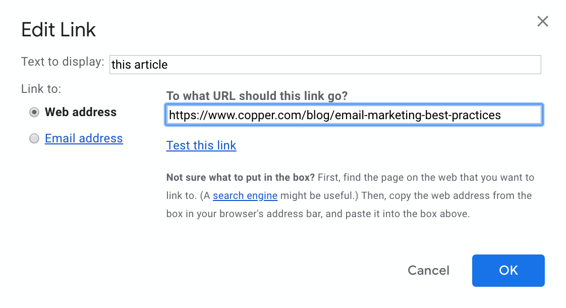 adding link to gmail message