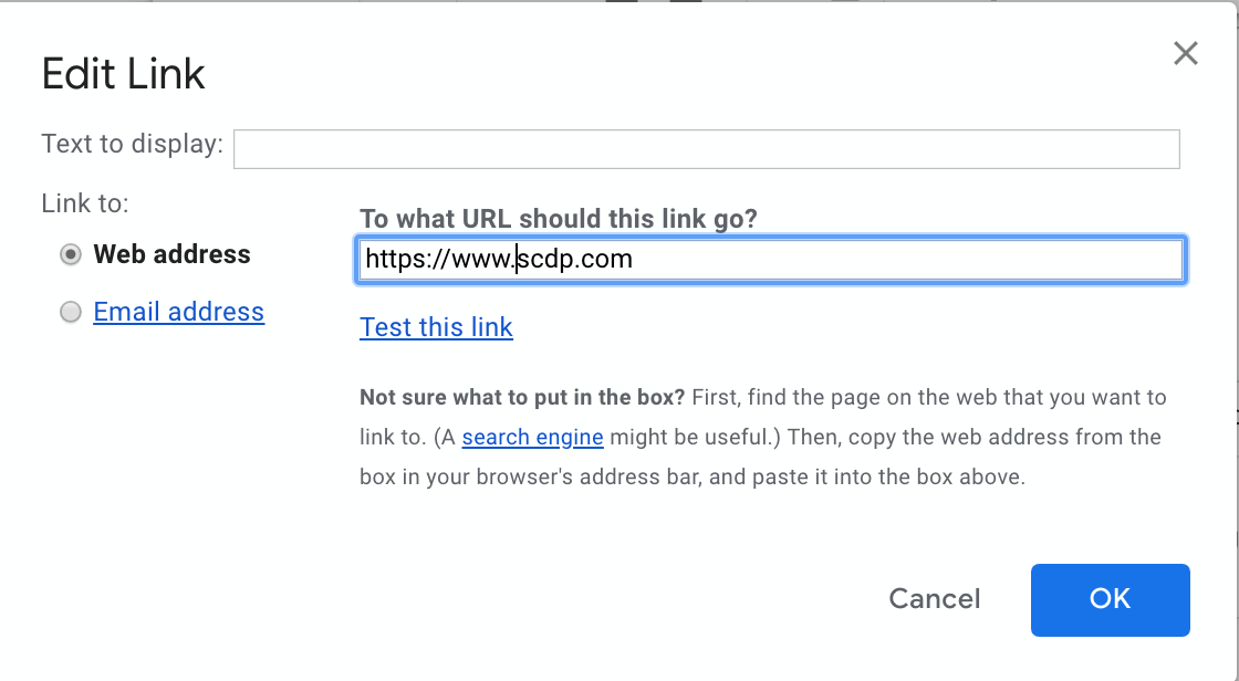 editing link in gmail signature
