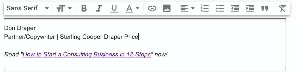 hyperlink in gmail signature