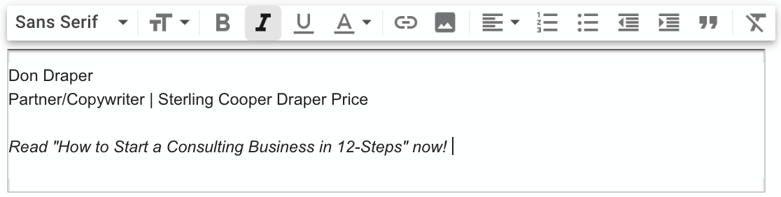 adding text hyperlink to gmail signature