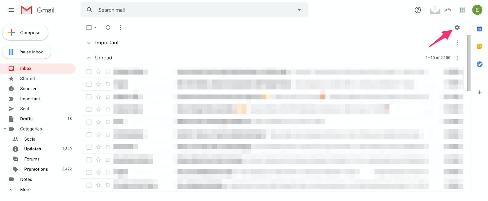 gear icon in gmail settings
