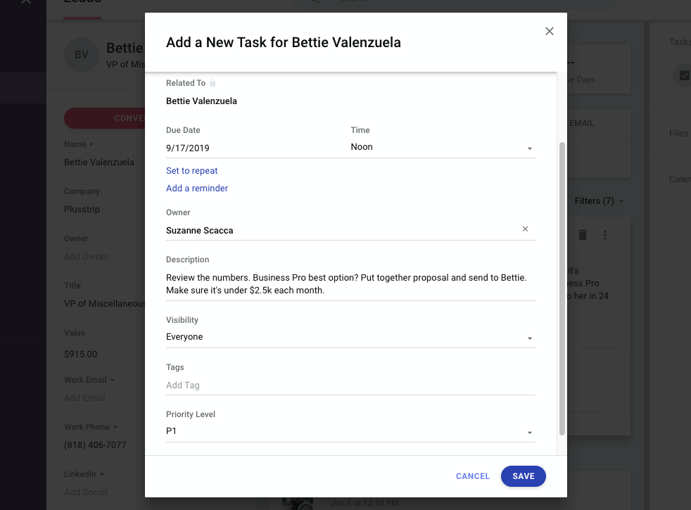 Copper CRM New Task in Google Calendar