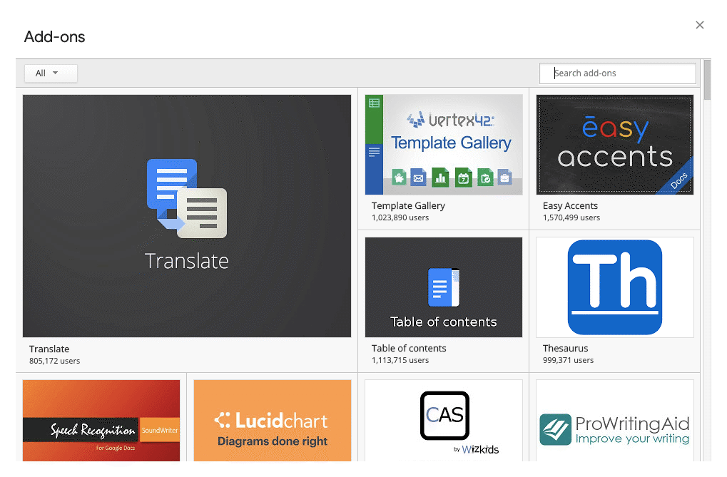 google docs add-ons