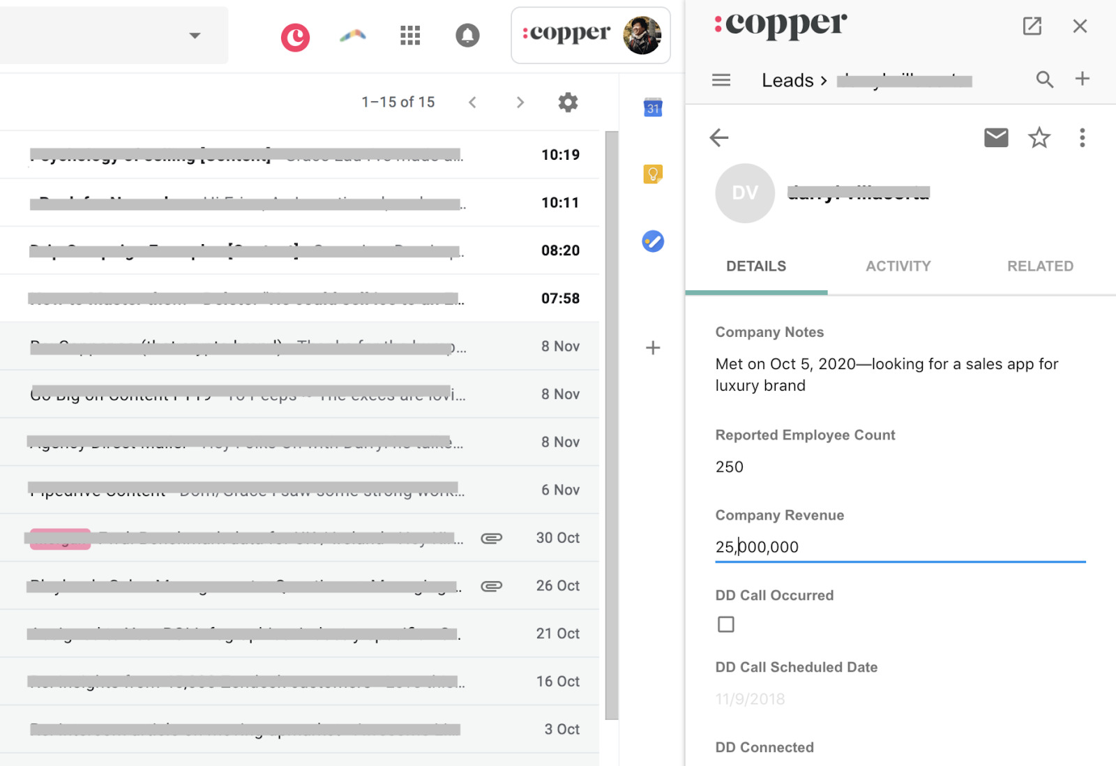 copper crm allows you to make notes under each lead's profile