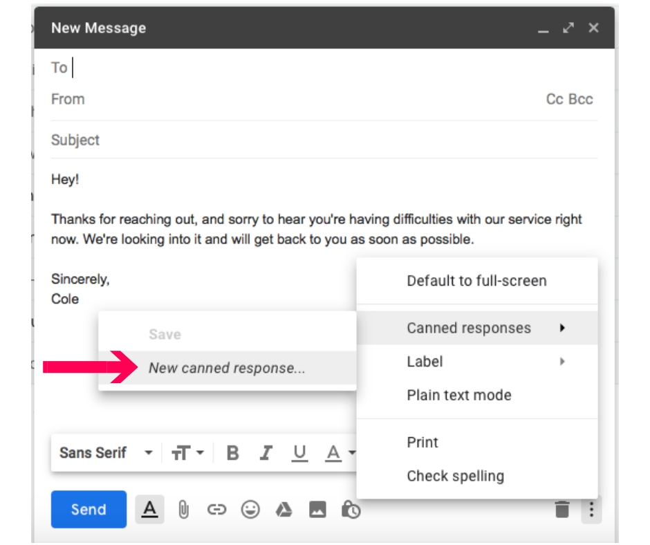 how to create a new canned response in gmail