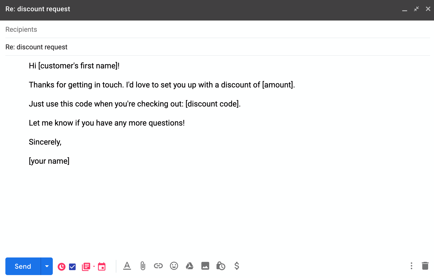 discount request customer service email