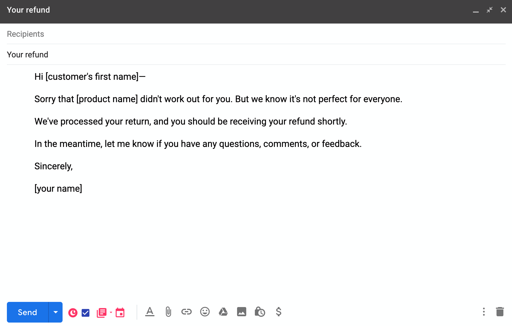 return / refunds customer service email