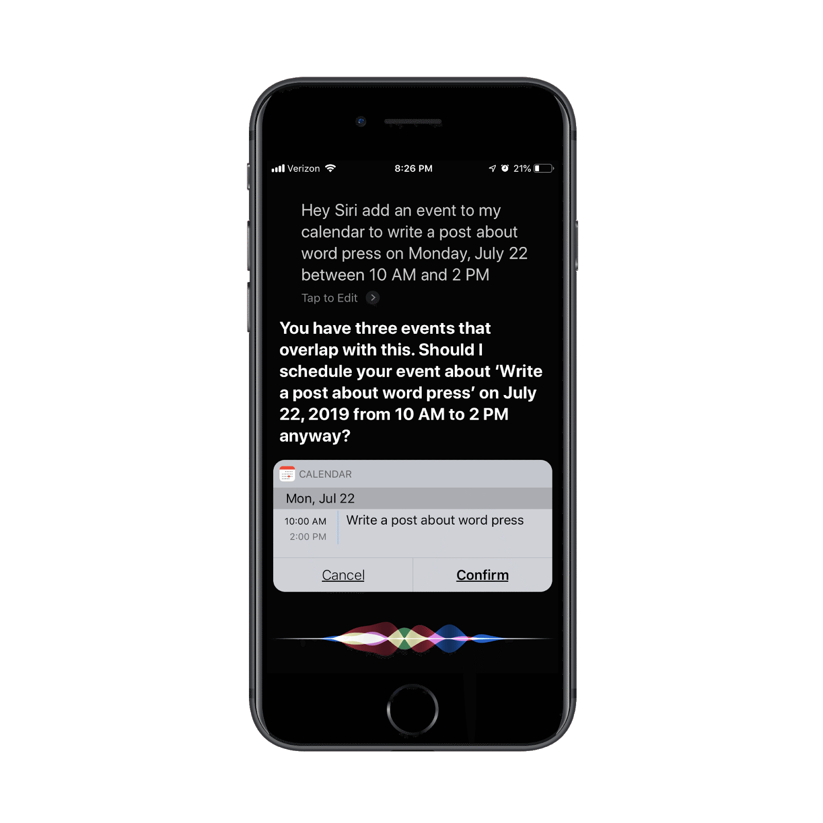 adding a google calendar event with siri