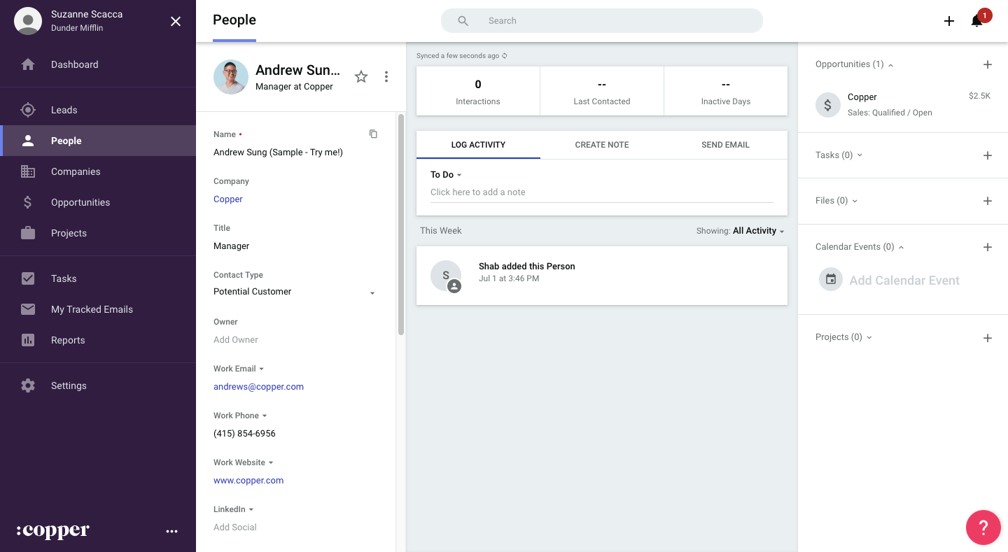 adding a gcal event through copper crm