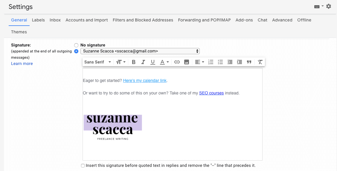 design signature creation in gmail