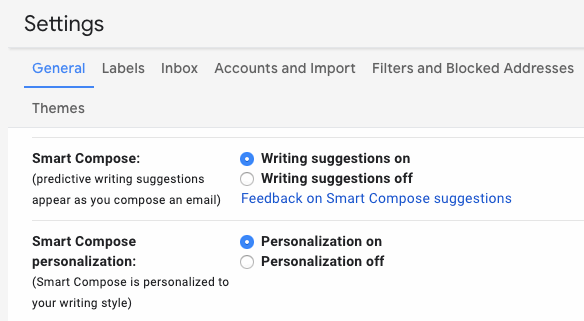 configuring smart compose in gmail