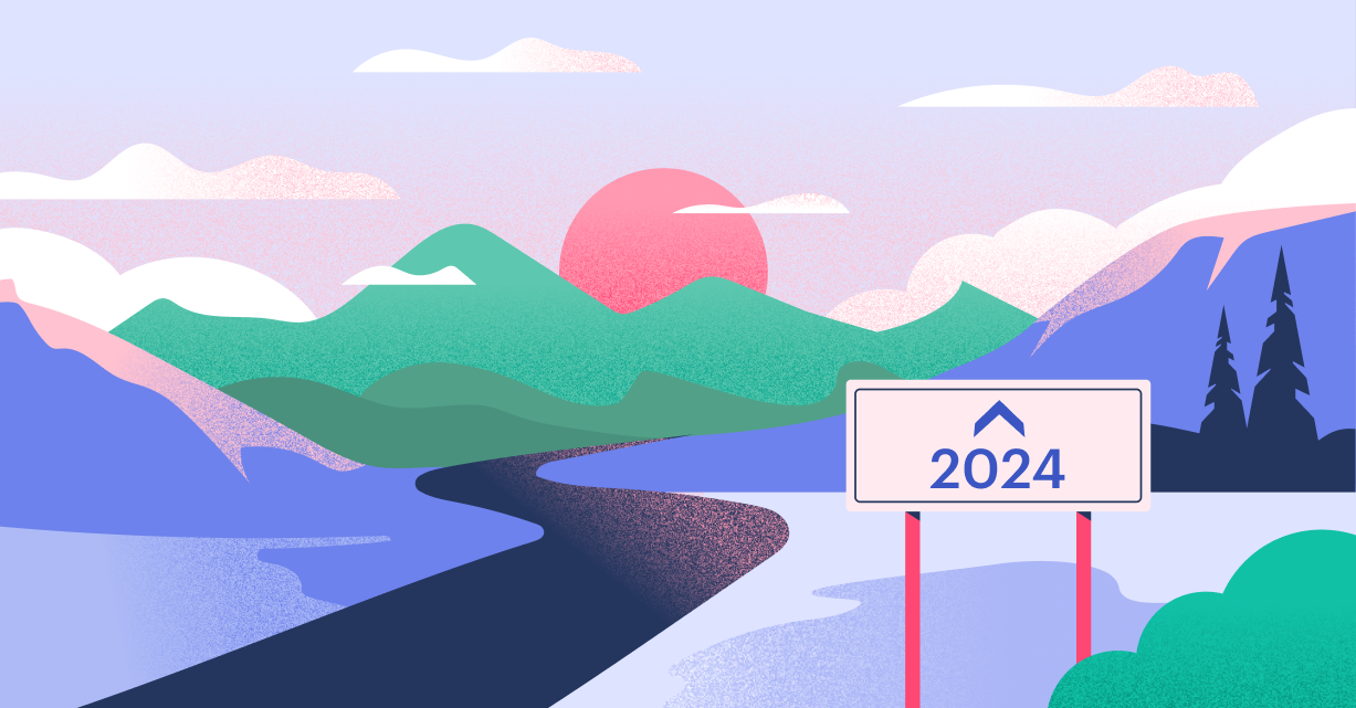 illustration showing a road and the horizon with a sign for 2024