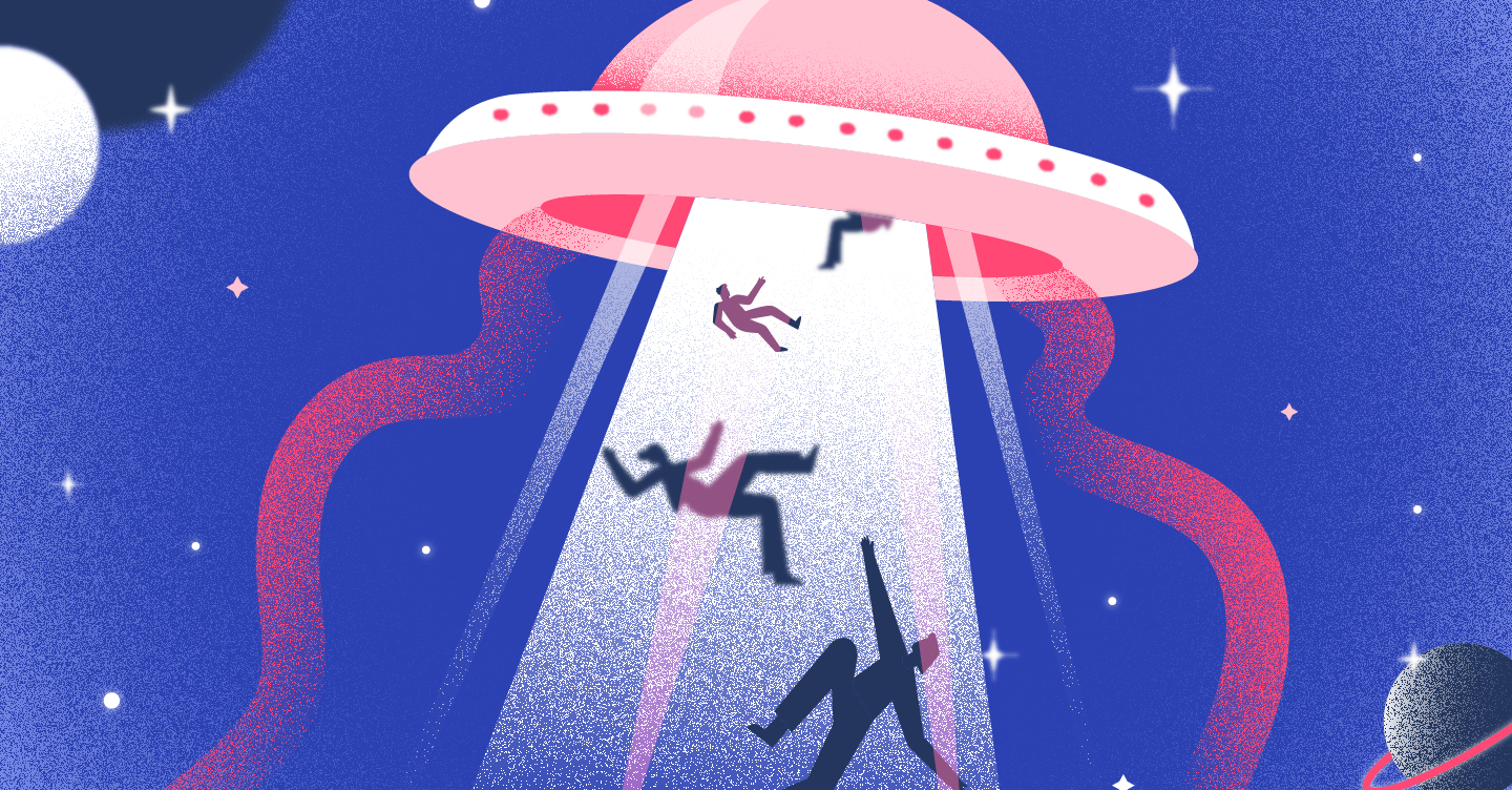illustration showing a spaceship and people symbolizing lead generation