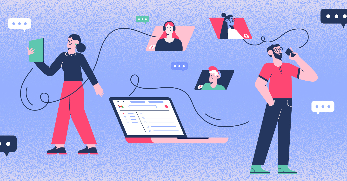 illustration of sales reps on the phone with their CRM open for reference