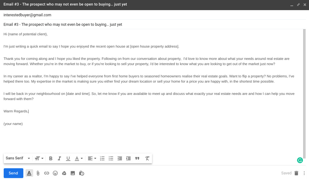 real estate open house email template: disinterested client