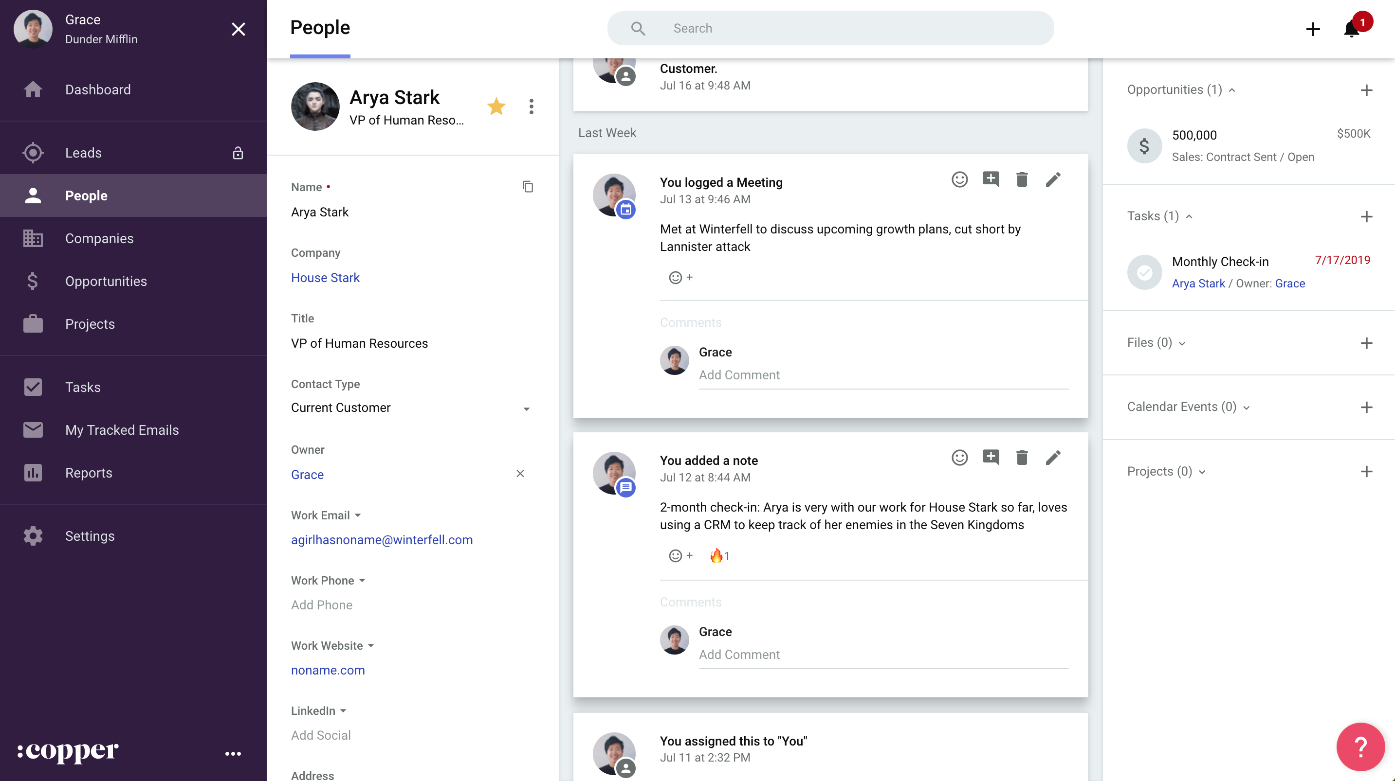 customer records in copper crm