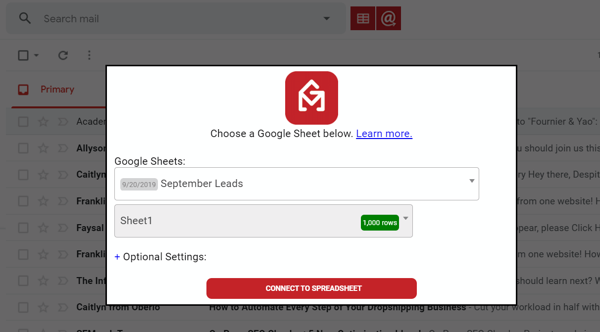 connecting gmass to google sheets
