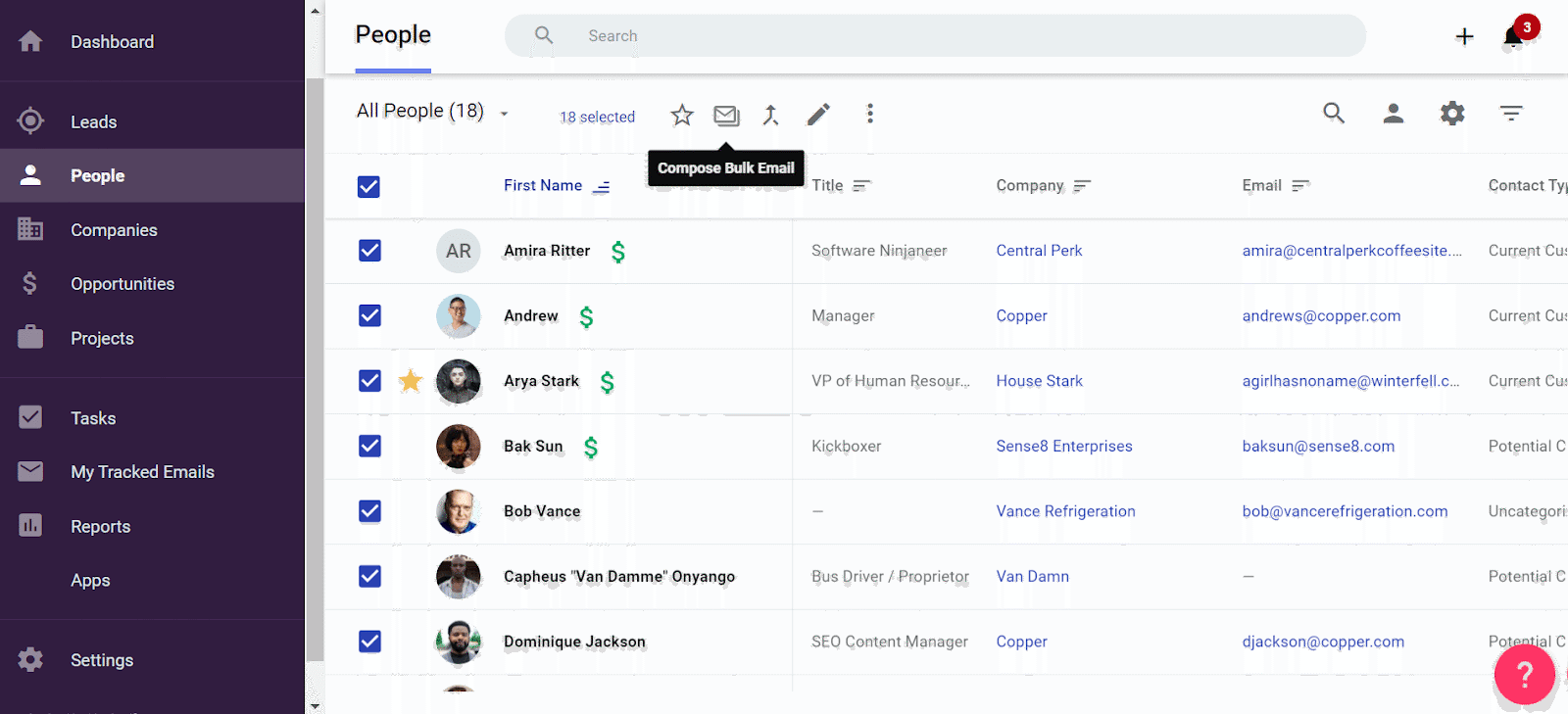 how to compose bulk email in copper crm
