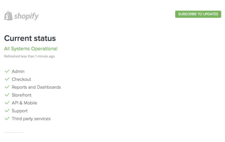 shopify outage status page
