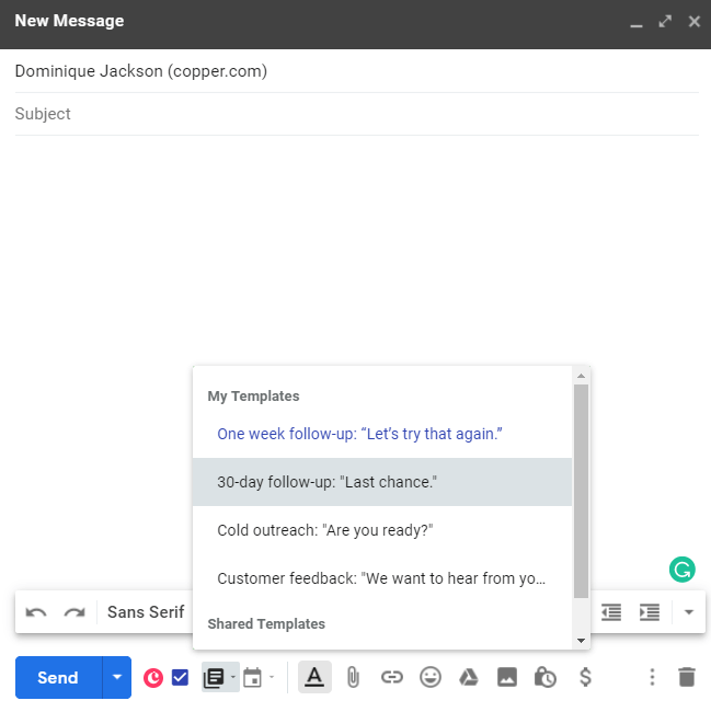 copper crm's sales email subject line templates