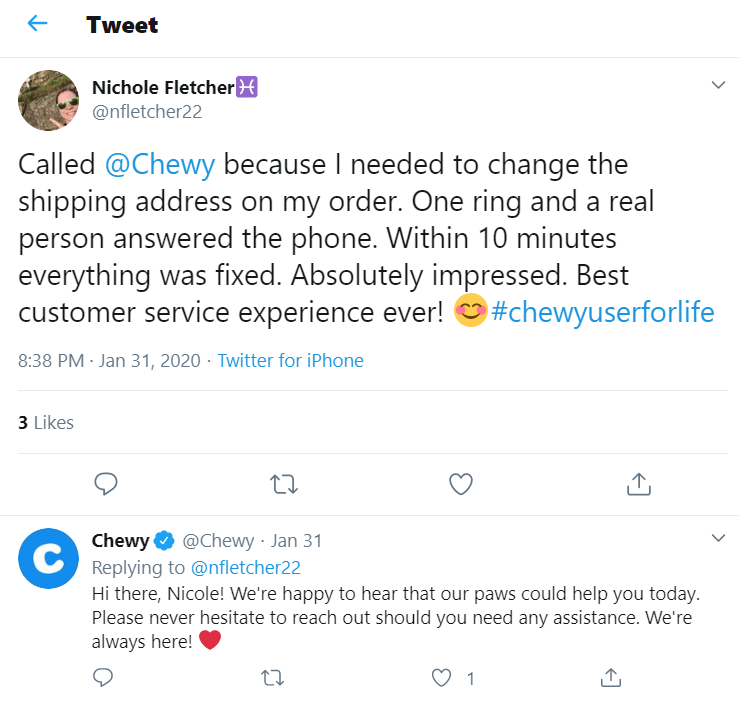 chewy twitter reply