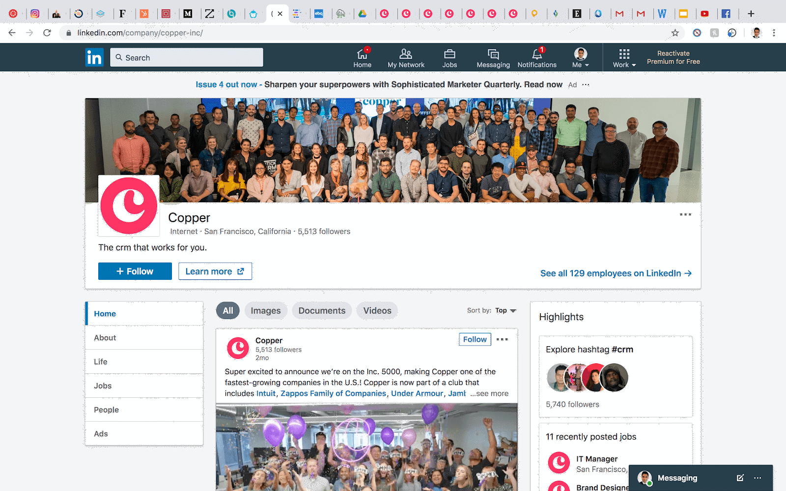 searching for companies on linkedin