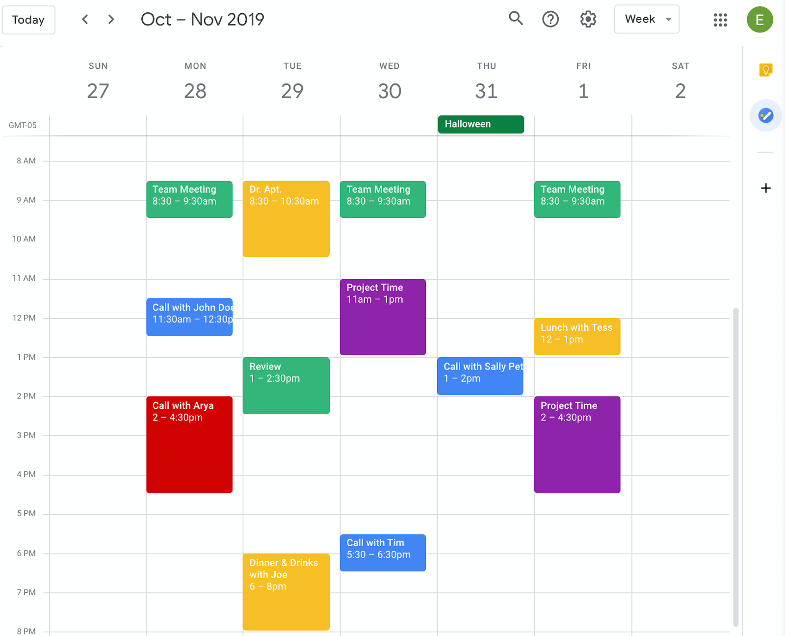 google calendar example