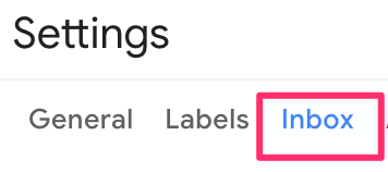 inbox tab of settings