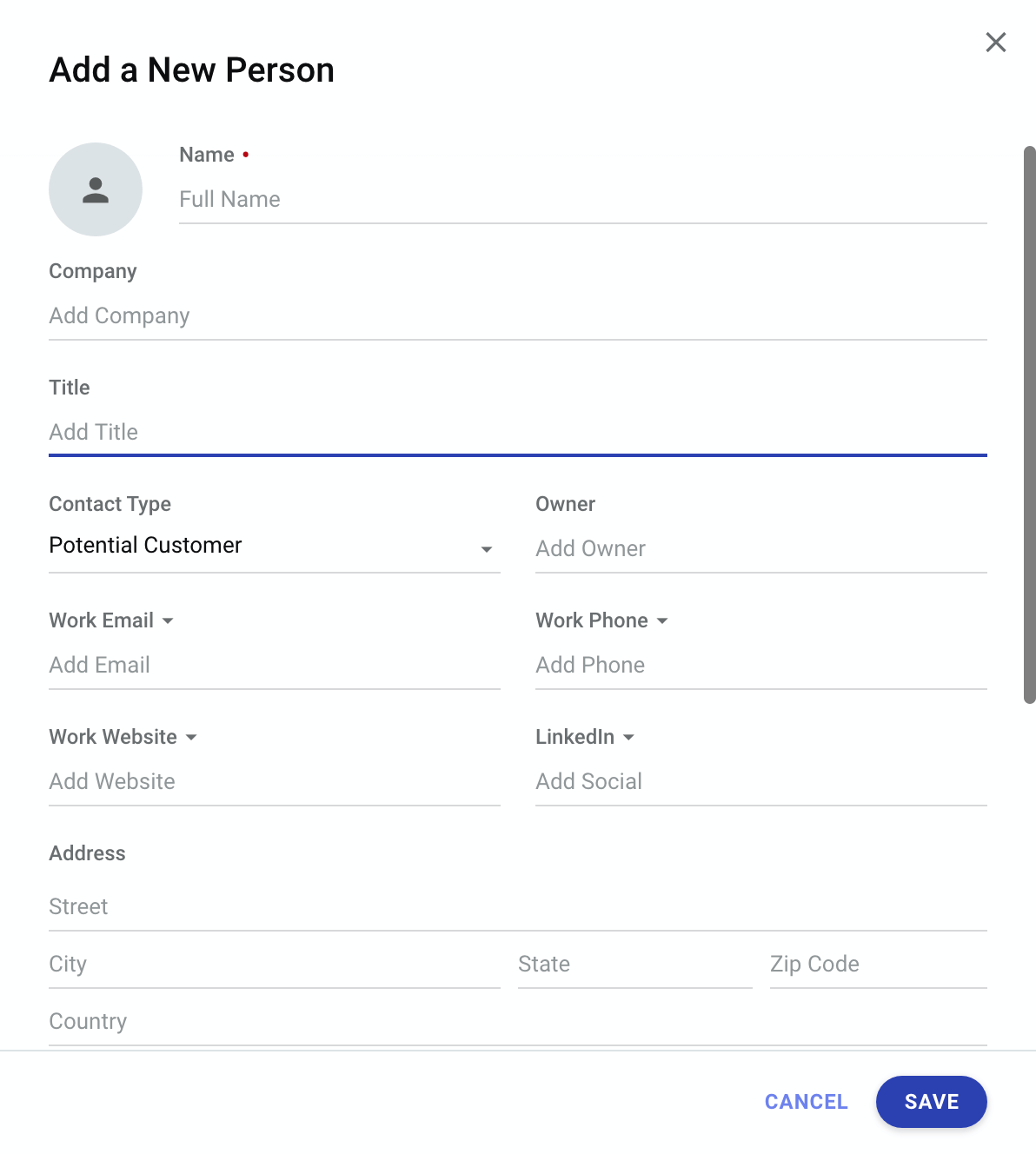 adding new person's details in copper crm