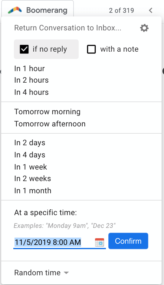 choosing when to boomerang an email