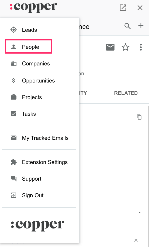selecting people in copper crm