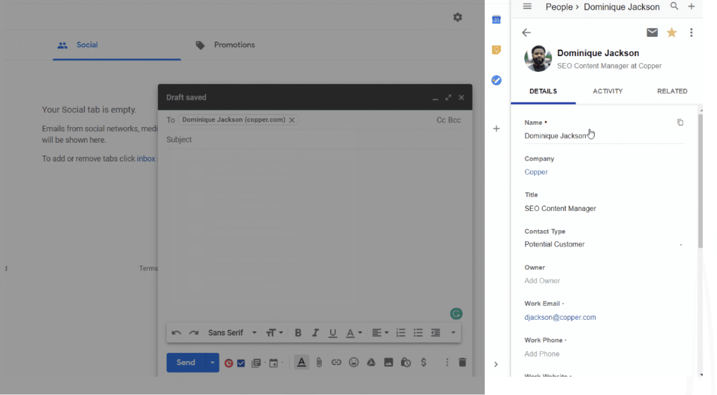 contacts in copper crm