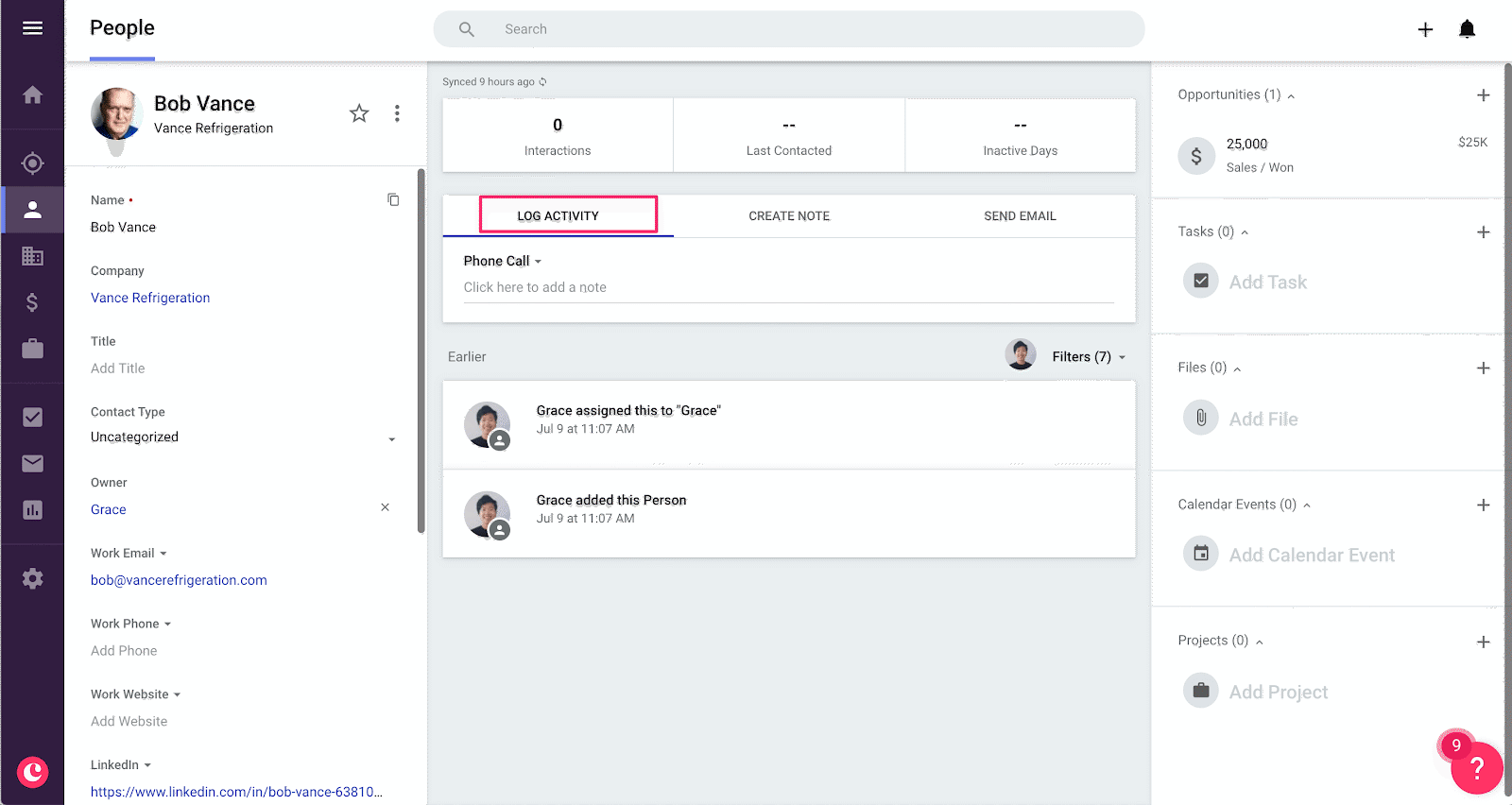 logging activity in copper crm