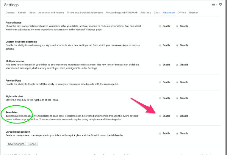 enabling templates in gmail