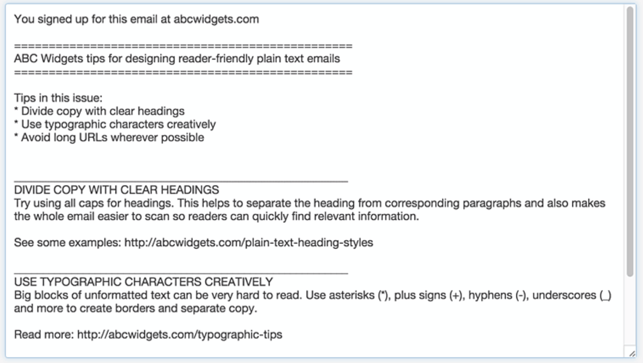 plain text email example